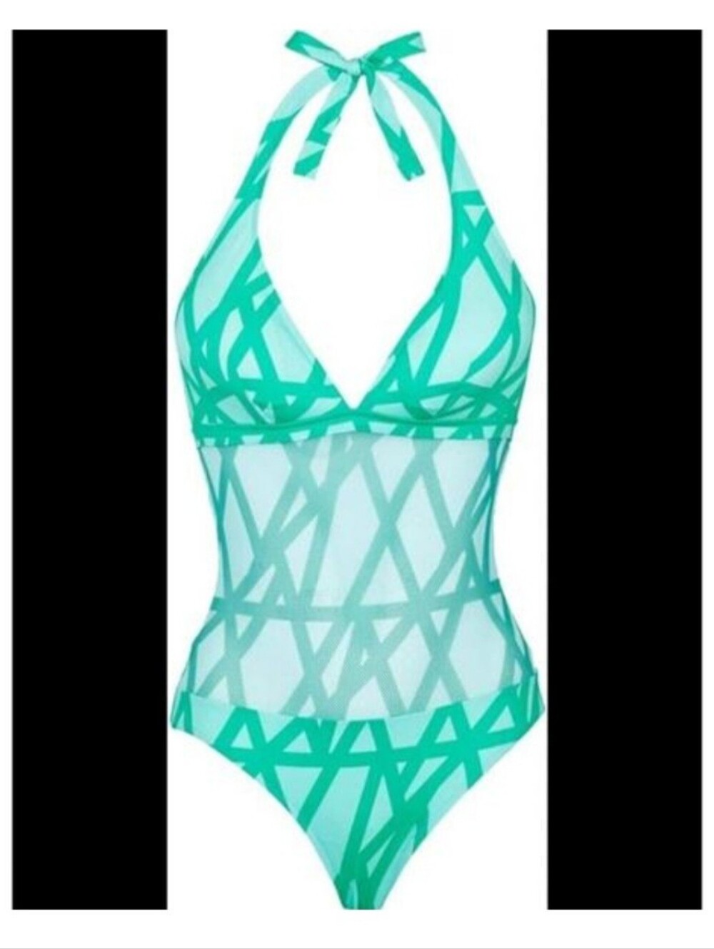 Vilebrequin Green Aqua Bicolor Ribbon Print Mesh One Piece Swimsuit Size US 6